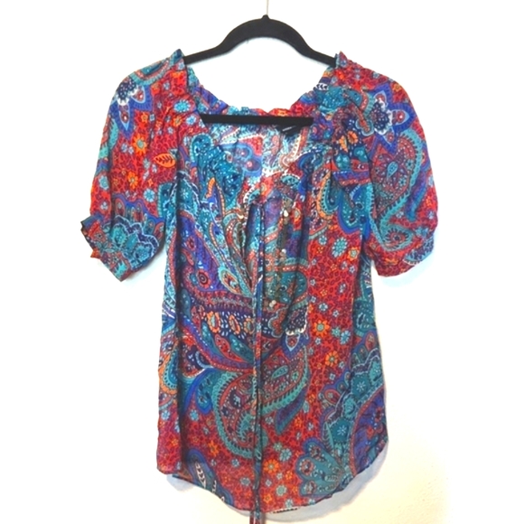 Moda International Tops - Moda International 100% Silk Beaded Sequined Peasant Blouse Size XS